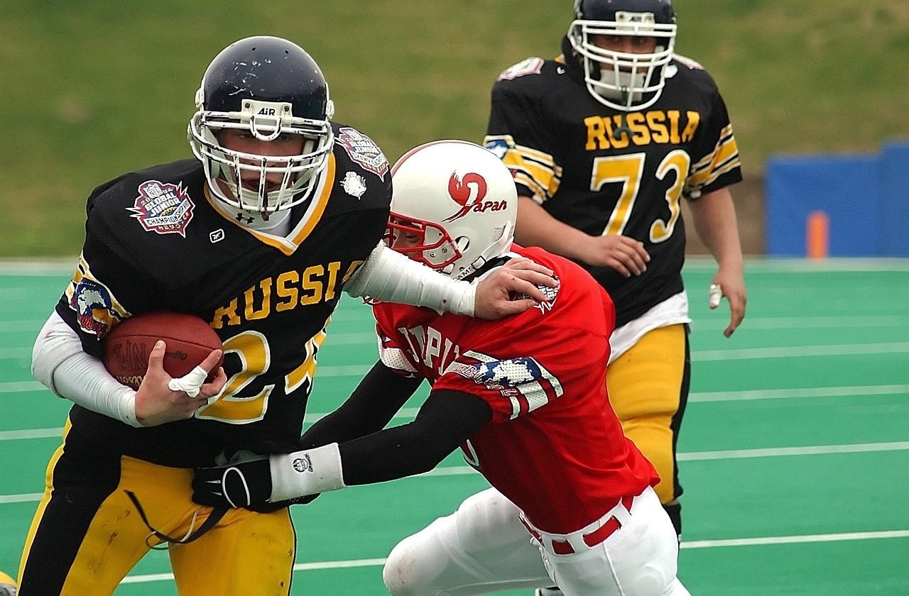 American football players in action during an international match